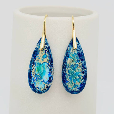Colored Emperor Stone Geometric Agate Chakra Earrings - CS: A