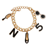 Gold Black Luxury Shoe Charm Bracelet: Color / Gold / 8 inches