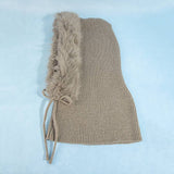Plush Fur Trim Hooded Balaclava With Tie: KA
