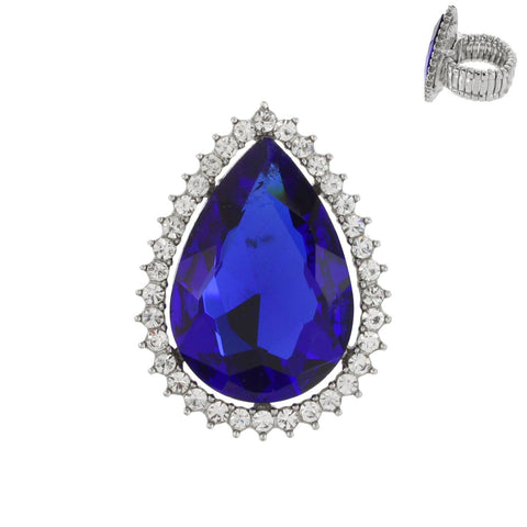 Tear Drop Gemstone Stretch Ring: Royal