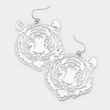 Brass Metal Cut Out Tiger Dangle Earrings
: Gold