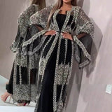 Sequin Evening Gown with Cape Sleeve: Black / XL