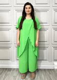 Full Cross-Over Front Short Sleeves and Wide Leg Pants Set : Orange