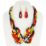 African Print Fabric Bib Necklace And Earrings Set: Fuchsia