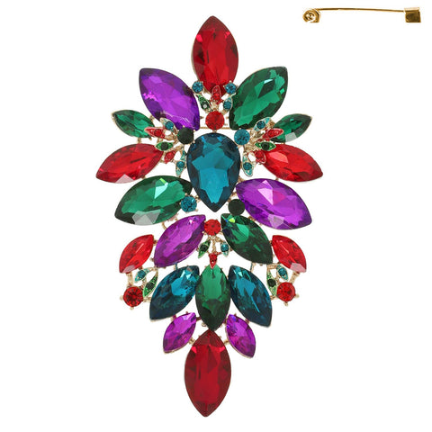 Floral Geo Shape Jeweled Cluster Brooch Pin : Multi-Colored