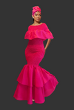 2288 Faux Silk Smock Mermaid Dress - Fuchsia