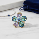 Blue Teardrop Crystal Flower Ring