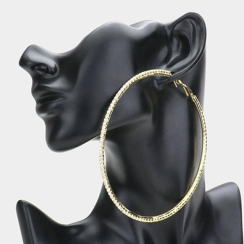 Rhinestone Hoop Earrings: GOLD CLEAR