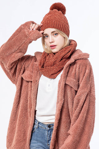 Minnie Knit Beanie and Scarf Set: Rust