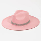 Pave Rhinestone Chain Fedora Hat: BK