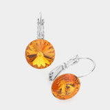 Genuine Round Crystal Lever Back Earrings: 31-TOPAZ