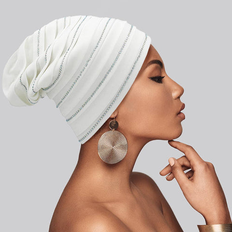 Bling Accented Turban Hat: White