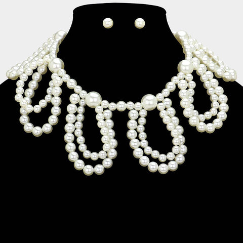 Pearl Beaded Collar Bib Necklace