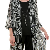 3 PC CARDIGAN STRAIGHT LEG PANT SET : BLACK/CREAM / XL
