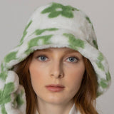 Floral Printed Faux Fur Bucket Hat: ORA / One Size