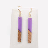 Resin Wooden Stick Rectangular Pendant Earrings: Yellow