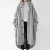Women's Oversized Hooded Long Button Front Coat: Red / XL