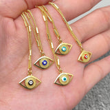 Enamel Evil Eye Charm 14K Gold Plated Necklace: Blue