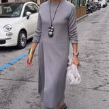 Women's Long Sleeve Sweater Dress Mesh Slit Maxi: Camel / XL