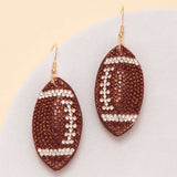 Two-Tone Rhinestone Pave Football Dangle Earrings: Brown