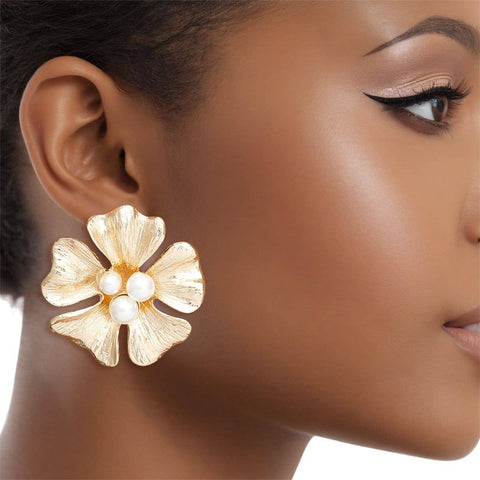 Flora Gold and Pearl Flower Earrings