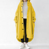 Women's Oversized Hooded Long Button Front Coat: Red / XL