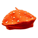 Pearl Embellished Tam Beret Hat: Rust