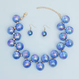 Necklace Blue Iridescent Bubble Ball Bead Gold Set: Royal Blue / Gold / 16 + 2.75 inches