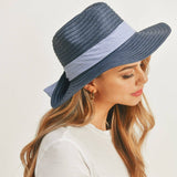 Navy Striped Bow Fedora Hat: Navy / Multi Tone / One Size