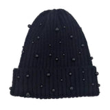 Women's Solid Faux Peal Knitted Beanie Hat: GRN / One Size