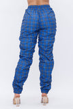 Plus Size Plaid Print Windbreaker Drawstring Jogger Pants: Red / 2-2-2 (1XL-2XL-3XL)