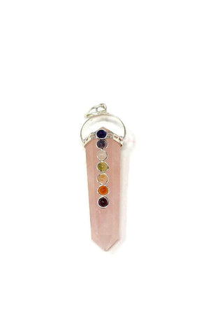 Double point 7 chakras pencil pendant Rose Quartz