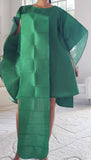 Wing Dress/Faux Silk/Poncho Dress/ Wing Sleeves-25032 Green: Plus size