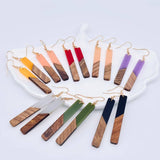 Resin Wooden Stick Rectangular Pendant Earrings: Yellow