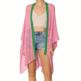 Ruana Kimono Pink and Green Crochet for Women: Pink and Green / Multi Tone / 29.5 x 35.4 inches