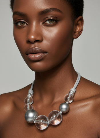 Lucite and gray beaded necklace 