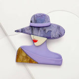 Lavender Lady in Hat Pin Brooch