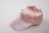 VIA FIORE Love Rhinestone Satin Baseball Cap : Black