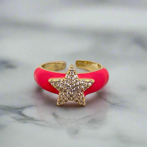 Star Cubic Zirconia Colored Enamel Ring