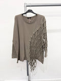 Pure Stretchy Cotton Plus Size Top With Distressed Slashing : BabyPink