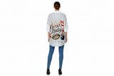 Striped shirt with 'Boss Lady' text and fashion-themed graphics on a hanger.