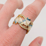 Enamel Flower Ring with Rhinestones : Size 8