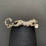 Rhinestones Inlaid Cheetah Brooch: Golden