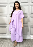 Full Cross-Over Front Short Sleeves and Wide Leg Pants Set : Orange