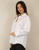 Oversized Cotton Shirt - Sequin Jewelry Button | ADELA: Unique / White