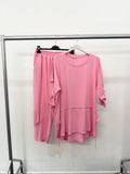PURE COTTON SET WITH DISTRESSED SLEEVES AND BAGGY PANTS: Lime