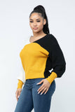 Color Block Twisted Open Back Loose Fit Cozy Sweater: Rust Combo / 1-2-2-1 (S-M-L-XL)