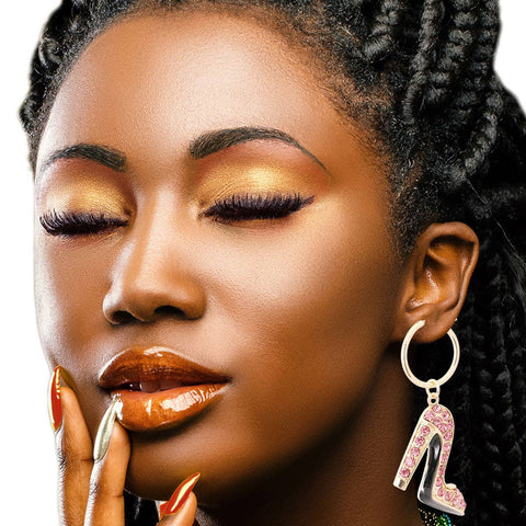 Bling Boutique High Heel Pink Hoops: Pink / Gold / 2.5 Inches