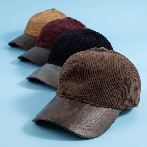 Corduroy Baseball Hat With Vegan Leather Brim: BR
