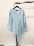 Pure Stretchy Cotton Plus Size Top With Distressed Slashing : BabyPink